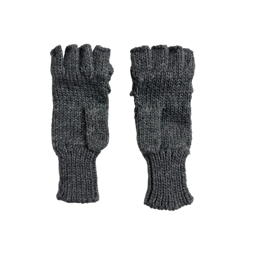 Charcoal Gray Chunky Knit Convertible Mittens Fingerless Gloves Flip Top